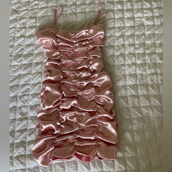 Urban Outfitters Pink Ruched Satin Dress - Picture 1 of 8